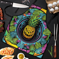 3D Illusion Pineapple Jack O Lantern Halloween Apron Tropical Spooky Fruit Monstera Swirl