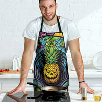 3D Illusion Pineapple Jack O Lantern Halloween Apron Tropical Spooky Fruit Monstera Swirl