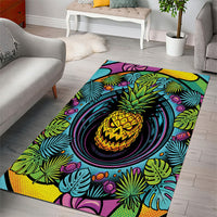 3D Illusion Pineapple Jack O Lantern Halloween Area Rug Tropical Spooky Fruit Monstera Swirl