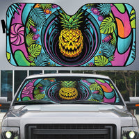 3D Illusion Pineapple Jack O Lantern Halloween Auto Sun Shade Tropical Spooky Fruit Monstera Swirl