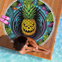 3D Illusion Pineapple Jack O Lantern Halloween Beach Blanket Tropical Spooky Fruit Monstera Swirl
