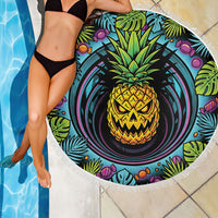 3D Illusion Pineapple Jack O Lantern Halloween Beach Blanket Tropical Spooky Fruit Monstera Swirl