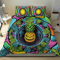3D Illusion Pineapple Jack O Lantern Halloween Bedding Set Tropical Spooky Fruit Monstera Swirl