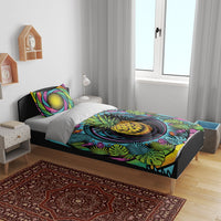 3D Illusion Pineapple Jack O Lantern Halloween Bedding Set Tropical Spooky Fruit Monstera Swirl
