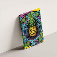 3D Illusion Pineapple Jack O Lantern Halloween Canvas Wall Art Tropical Spooky Fruit Monstera Swirl