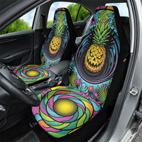 3D Illusion Pineapple Jack O Lantern Halloween Car Seat Cover Tropical Spooky Fruit Monstera Swirl