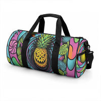 3D Illusion Pineapple Jack O Lantern Halloween Duffle Bag Tropical Spooky Fruit Monstera Swirl