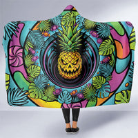 3D Illusion Pineapple Jack O Lantern Halloween Hooded Blanket Tropical Spooky Fruit Monstera Swirl