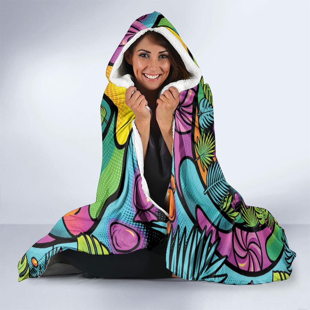 3D Illusion Pineapple Jack O Lantern Halloween Hooded Blanket Tropical Spooky Fruit Monstera Swirl