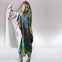 3D Illusion Pineapple Jack O Lantern Halloween Hooded Blanket Tropical Spooky Fruit Monstera Swirl