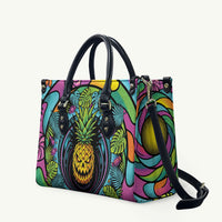 3D Illusion Pineapple Jack O Lantern Halloween Leather Bag Tropical Spooky Fruit Monstera Swirl