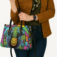 3D Illusion Pineapple Jack O Lantern Halloween Leather Bag Tropical Spooky Fruit Monstera Swirl
