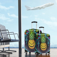 3D Illusion Pineapple Jack O Lantern Halloween Luggage Cover Tropical Spooky Fruit Monstera Swirl