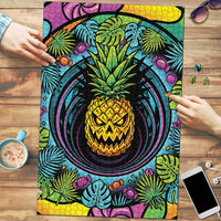 3D Illusion Pineapple Jack O Lantern Halloween Puzzle Tropical Spooky Fruit Monstera Swirl