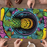 3D Illusion Pineapple Jack O Lantern Halloween Puzzle Tropical Spooky Fruit Monstera Swirl