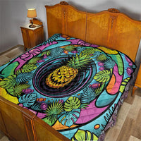 3D Illusion Pineapple Jack O Lantern Halloween Quilt Tropical Spooky Fruit Monstera Swirl
