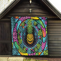 3D Illusion Pineapple Jack O Lantern Halloween Quilt Tropical Spooky Fruit Monstera Swirl