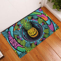 3D Illusion Pineapple Jack O Lantern Halloween Rubber Doormat Tropical Spooky Fruit Monstera Swirl