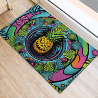 3D Illusion Pineapple Jack O Lantern Halloween Rubber Doormat Tropical Spooky Fruit Monstera Swirl