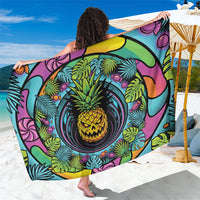 3D Illusion Pineapple Jack O Lantern Halloween Sarong Tropical Spooky Fruit Monstera Swirl