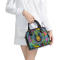 3D Illusion Pineapple Jack O Lantern Halloween Shoulder Handbag Tropical Spooky Fruit Monstera Swirl