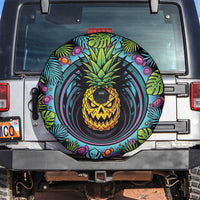 3D Illusion Pineapple Jack O Lantern Halloween Spare Tire Cover Tropical Spooky Fruit Monstera Swirl