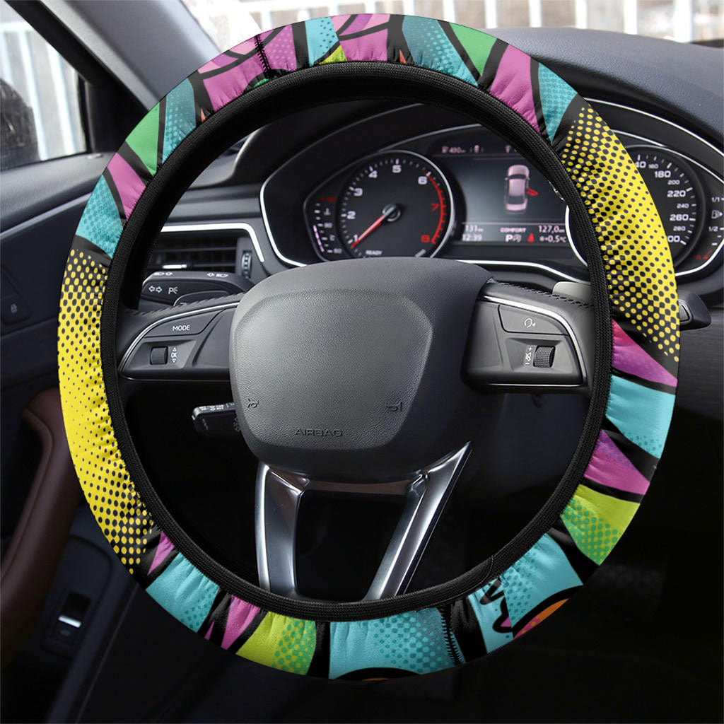 3D Illusion Pineapple Jack O Lantern Halloween Steering Wheel Cover Tropical Spooky Fruit Monstera Swirl