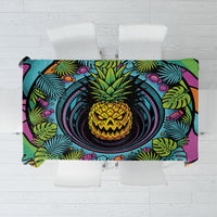 3D Illusion Pineapple Jack O Lantern Halloween Tablecloth Tropical Spooky Fruit Monstera Swirl