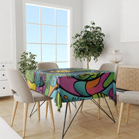 3D Illusion Pineapple Jack O Lantern Halloween Tablecloth Tropical Spooky Fruit Monstera Swirl