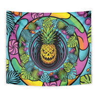 3D Illusion Pineapple Jack O Lantern Halloween Tapestry Tropical Spooky Fruit Monstera Swirl