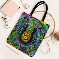 3D Illusion Pineapple Jack O Lantern Halloween Tote Bag Tropical Spooky Fruit Monstera Swirl