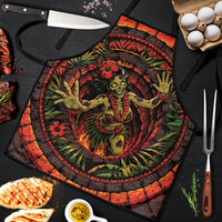 3D Illusion Hula Zombie Halloween Apron Hawaiian Undead Dancer Volcano Stone Well