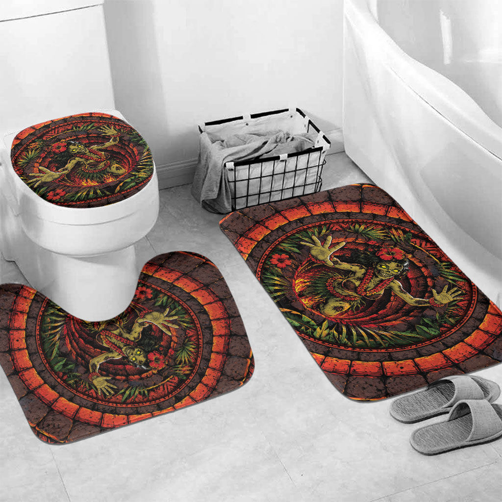 3D Illusion Hula Zombie Halloween Bathroom Set Hawaiian Undead Dancer Volcano Stone Well