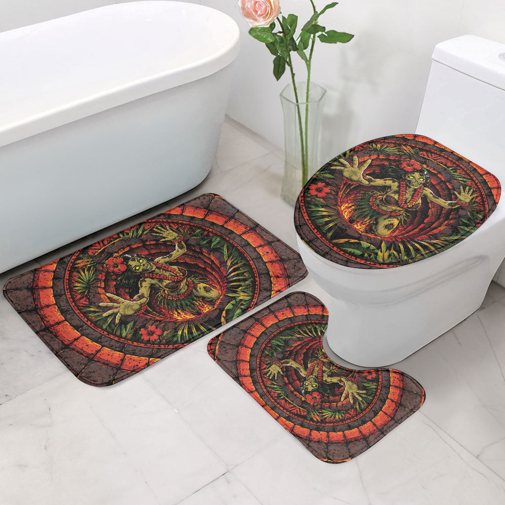 3D Illusion Hula Zombie Halloween Bathroom Set Hawaiian Undead Dancer Volcano Stone Well