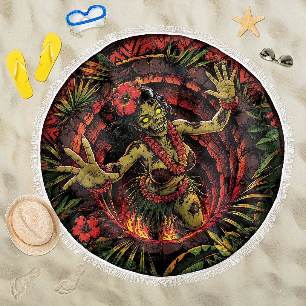 3D Illusion Hula Zombie Halloween Beach Blanket Hawaiian Undead Dancer Volcano Stone Well