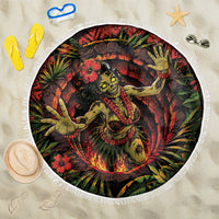3D Illusion Hula Zombie Halloween Beach Blanket Hawaiian Undead Dancer Volcano Stone Well