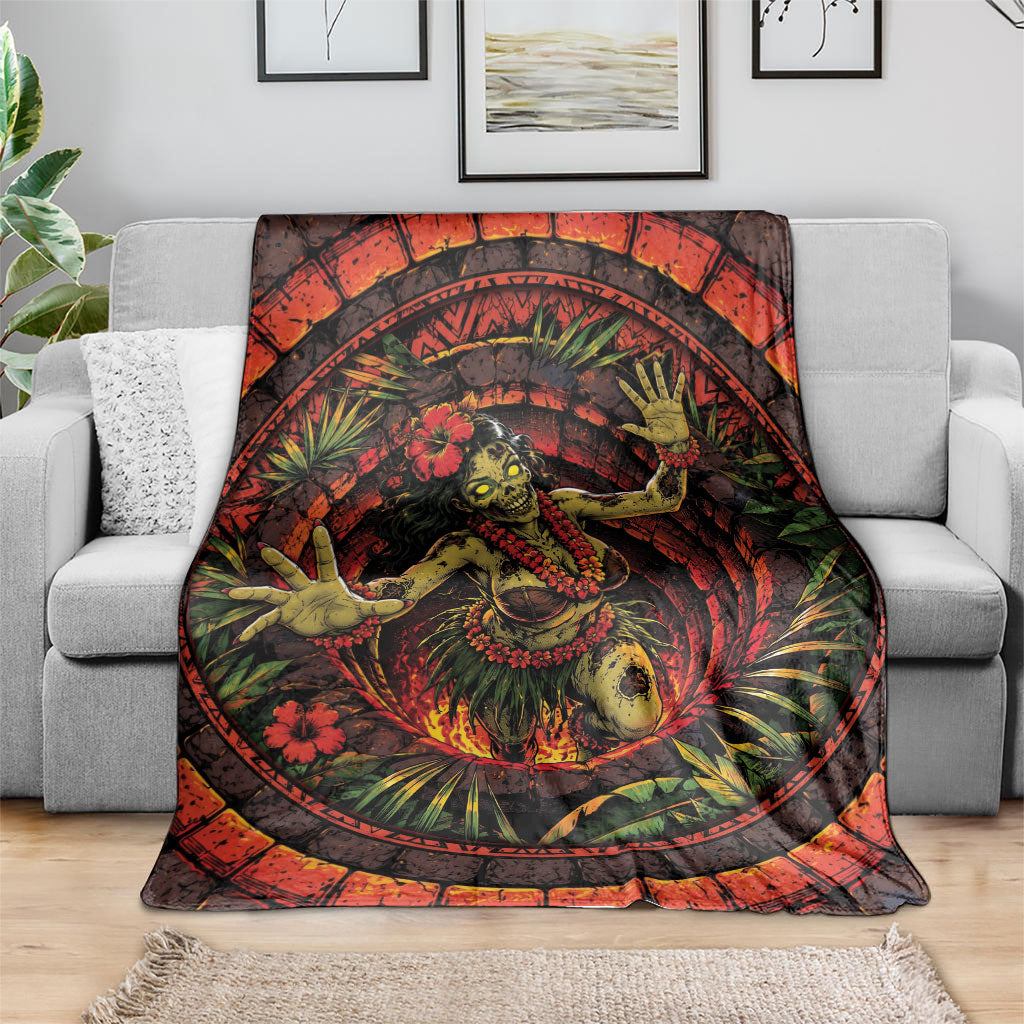 3D Illusion Hula Zombie Halloween Blanket Hawaiian Undead Dancer Volcano Stone Well