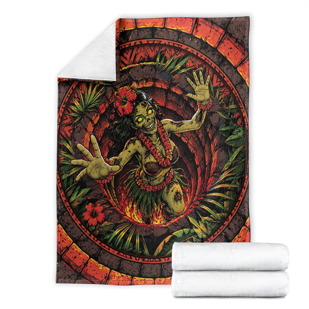 3D Illusion Hula Zombie Halloween Blanket Hawaiian Undead Dancer Volcano Stone Well
