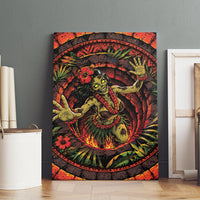 3D Illusion Hula Zombie Halloween Canvas Wall Art Hawaiian Undead Dancer Volcano Stone Well