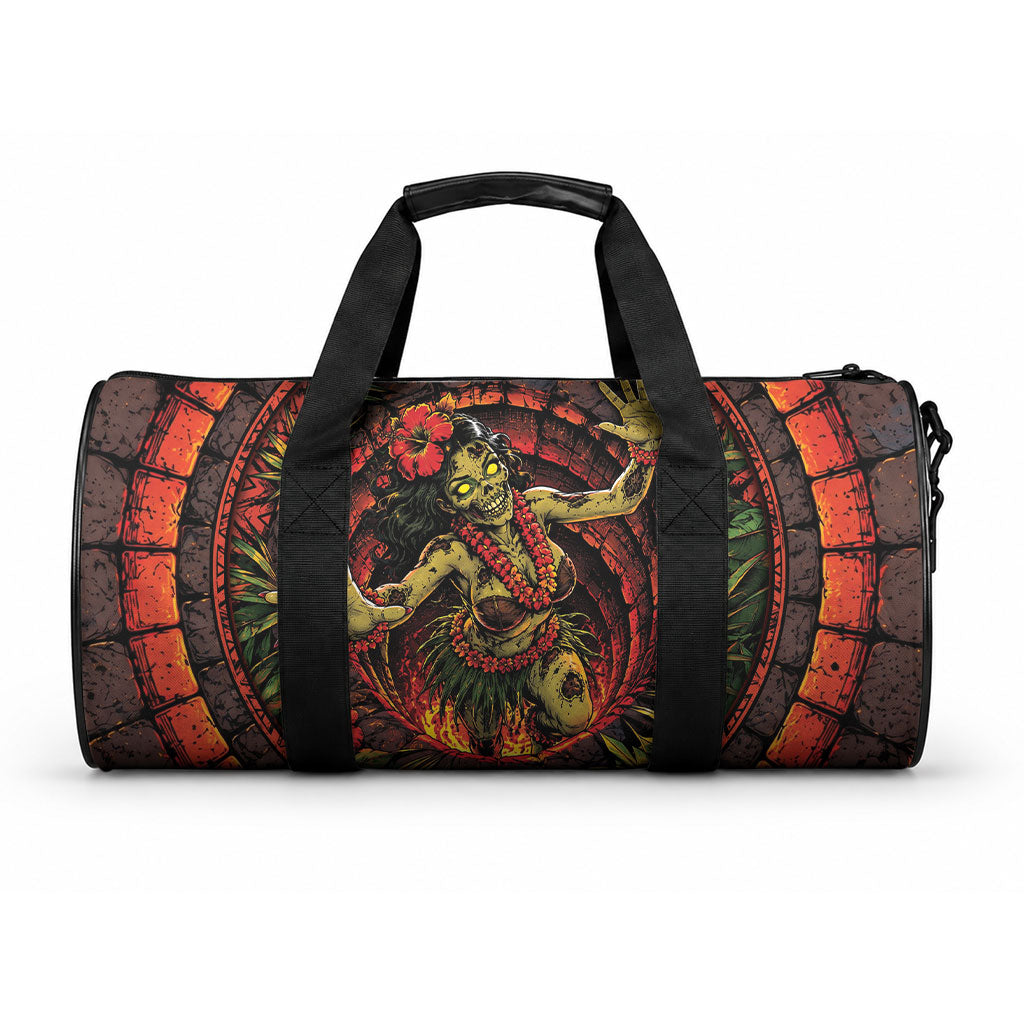 3D Illusion Hula Zombie Halloween Duffle Bag Hawaiian Undead Dancer Volcano Stone Well