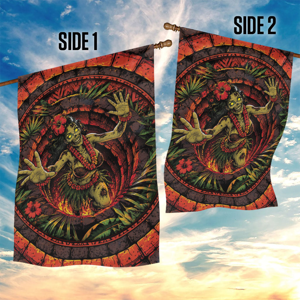 3D Illusion Hula Zombie Halloween Garden Flag Hawaiian Undead Dancer Volcano Stone Well