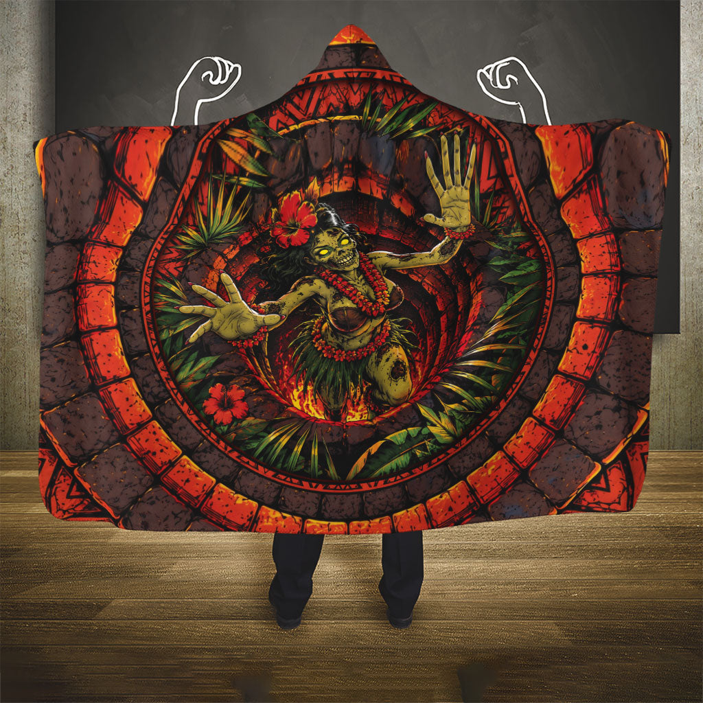 3D Illusion Hula Zombie Halloween Hooded Blanket Hawaiian Undead Dancer Volcano Stone Well