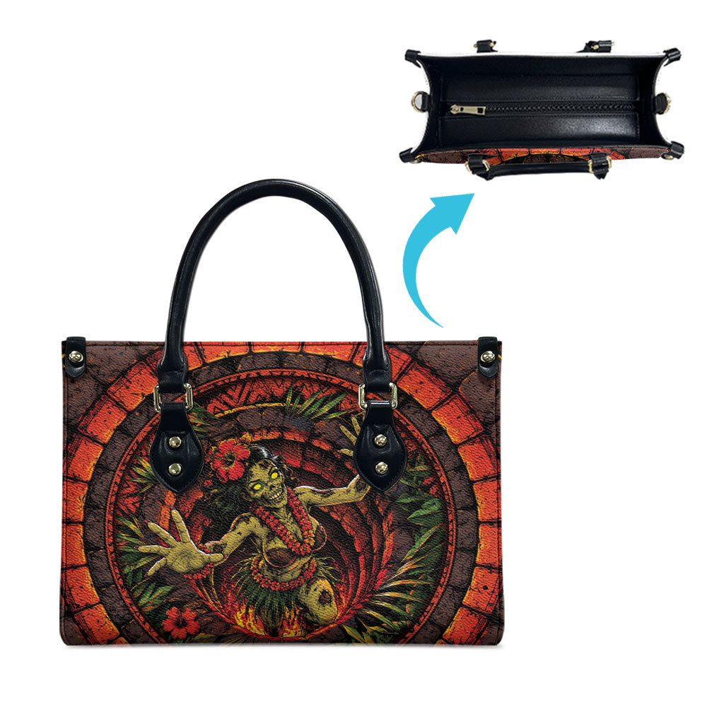 3D Illusion Hula Zombie Halloween Leather Bag Hawaiian Undead Dancer Volcano Stone Well