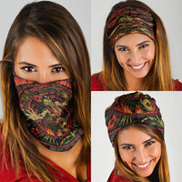 3D Illusion Hula Zombie Halloween Neck Gaiter Hawaiian Undead Dancer Volcano Stone Well
