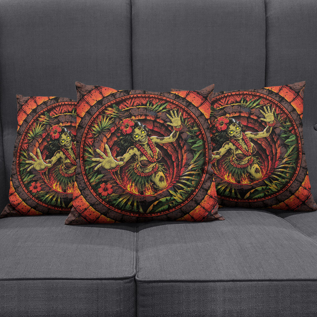 3D Illusion Hula Zombie Halloween Pillow Cover Hawaiian Undead Dancer Volcano Stone Well