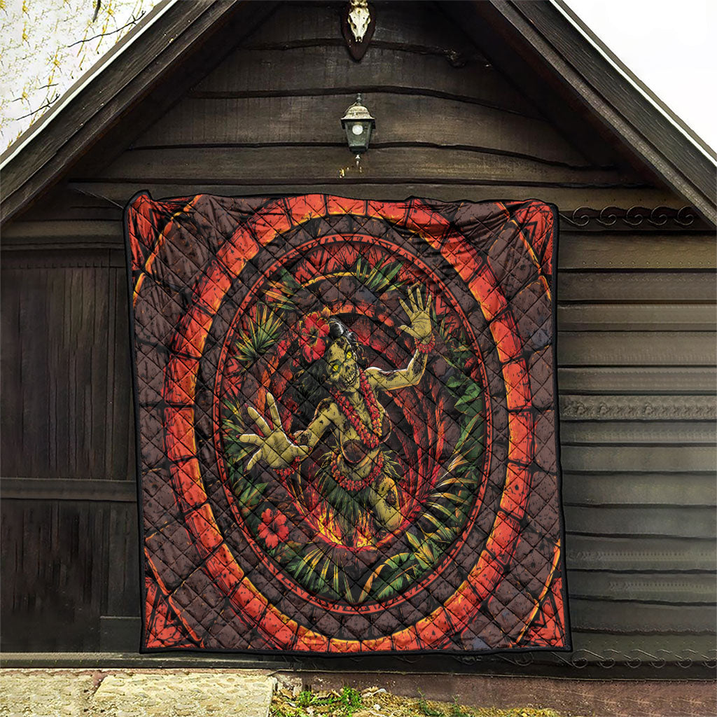 3D Illusion Hula Zombie Halloween Quilt Hawaiian Undead Dancer Volcano Stone Well