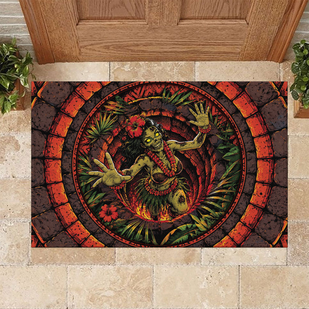 3D Illusion Hula Zombie Halloween Rubber Doormat Hawaiian Undead Dancer Volcano Stone Well