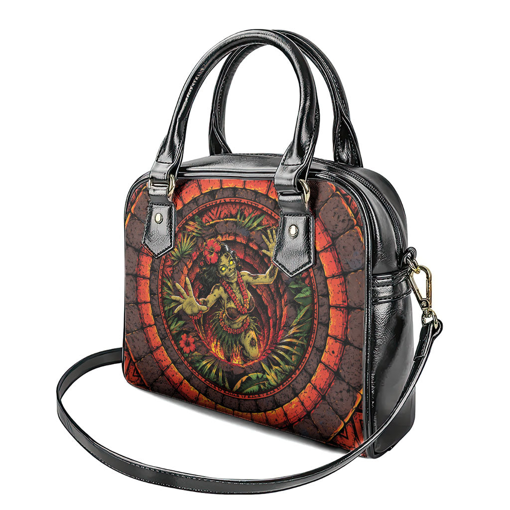 3D Illusion Hula Zombie Halloween Shoulder Handbag Hawaiian Undead Dancer Volcano Stone Well