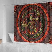 3D Illusion Hula Zombie Halloween Shower Curtain Hawaiian Undead Dancer Volcano Stone Well