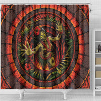 3D Illusion Hula Zombie Halloween Shower Curtain Hawaiian Undead Dancer Volcano Stone Well